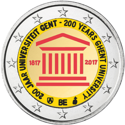 Pièce de 2 euros belge 2017 en couleur « 200 ans de l'Université de Gand »