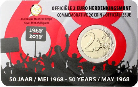 Belgique 2 euros 2018 Carte commémorative Révolte étudiante de mai 1968