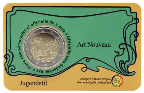 Belgique 2 Euro 2023 CoinCard Art Nouveau à Bruxelles