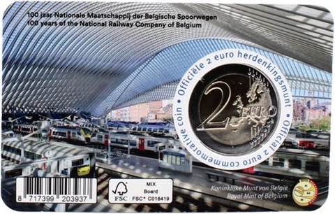 Belgique 2 Euros 2026 CoinCard - 100 ans des Chemins de fer belges SNCB