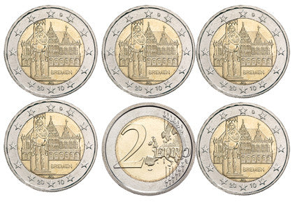 Allemagne 5 x 2 Euro 2010 Brême Roland - Jeu complet A D F G J