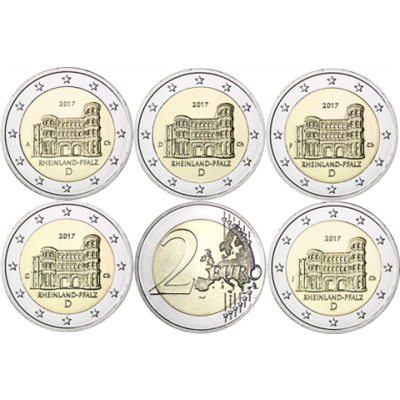 Allemagne 5 x 2 Euro 2017 Porta Nigra - Marques d'atelier A-D-F-G-J