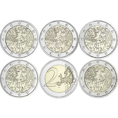 Allemagne 5 x 2 euros 2019 - 30 ans de la chute du mur de Berlin - Marques d'atelier ADFGJ