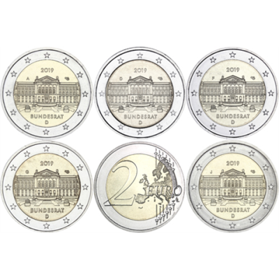 Allemagne 5 x 2 euros 2019 – Conseil fédéral – Marque d'atelier ADFGJ