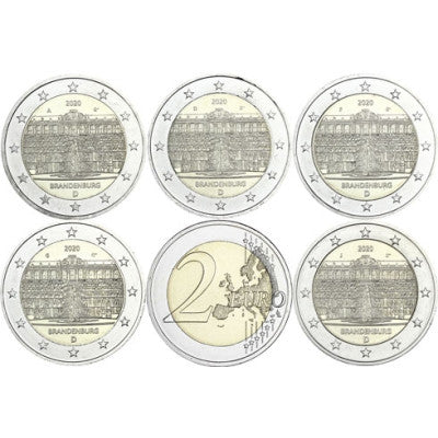 Allemagne 5 x 2 Euro 2020 - Palais de Sanssouci, Potsdam - ADFGJ