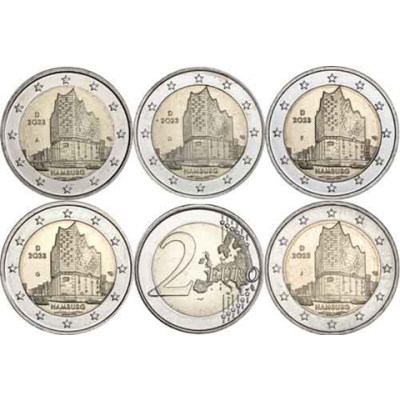 Allemagne 5 x 2 Euro 2023 Elbphilharmonie Hambourg - ADFGJ