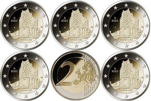 Allemagne 5 x 2 Euro 2023 PP Elbphilharmonie Hambourg dans la brochure
