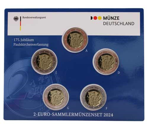 Allemagne 5 x 2 Euro 2024 Paulskirche Constitution Mzz A - J