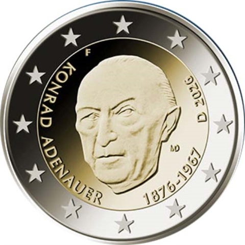 Allemagne 5 x 2 Euro 2026 - Konrad Adenauer - Marques d'atelier A-D-F-G-J
