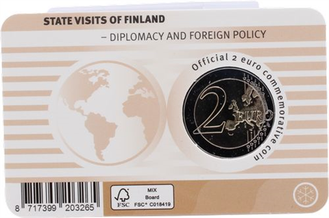 Finlande 2 Euro 2025 Diplomatie - Carte à pièces (version finnoise/suédoise) marron