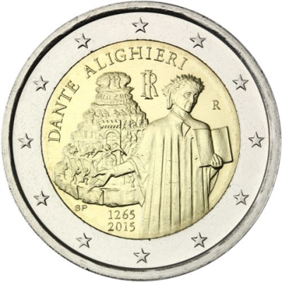 Italie 2 Euro 2015 bfr. Pour commémorer le 750e anniversaire de la naissance de Dante Alighieri