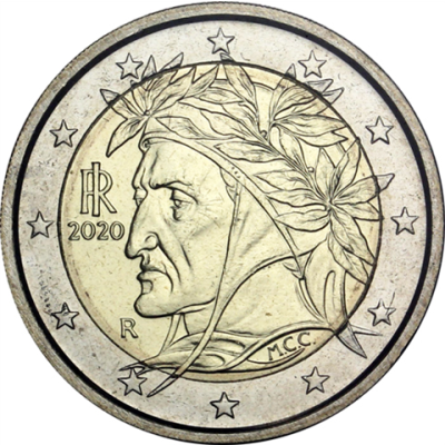 Italie 2 Euro 2020 Portrait de Dante Alighieri par Raphaël