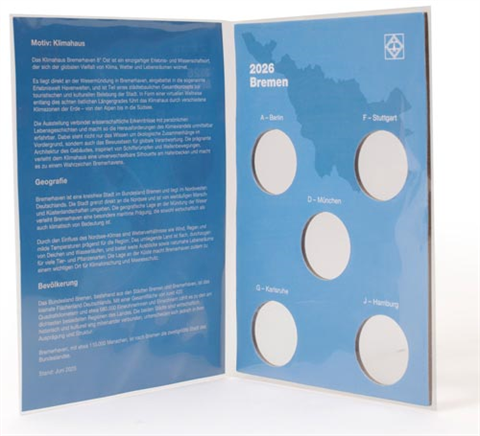Carte de présentation de la pièce commémorative allemande de 2 euros 2026 (Maison climatique de Bremerhaven)