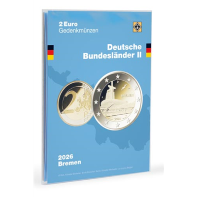 Carte de présentation de la pièce commémorative allemande de 2 euros 2026 (Maison climatique de Bremerhaven)
