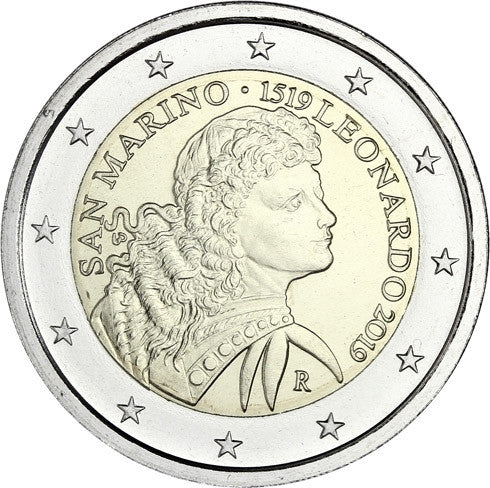 Pièce commémorative de 2 euros de Saint-Marin 2019 : 500e anniversaire de la mort de Léonard de Vinci