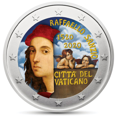 Pièce commémorative de 2 euros du Vatican 2020 : 500e anniversaire de la mort de Raphaël (en couleur)