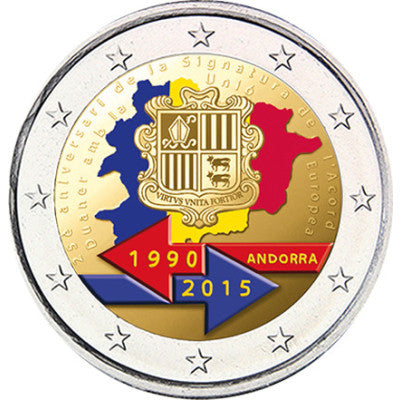 Pièce de 2 euros d'Andorre 2015 (couleur) - 25 ans d'union douanière avec l'UE