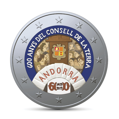 Pièce de 2 euros d'Andorre 2019 en couleur - Conseil général des vallées