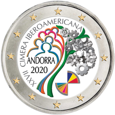 Andorre 2 euros 2020 Pièce de couleur Sommet ibéro-américain