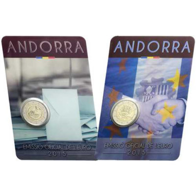 Andorre 2 x 2 Euro CoinCards 2015 - Union douanière et âge légal