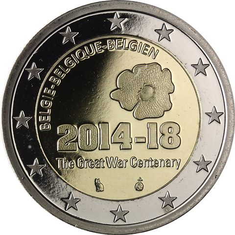 Belgique 2 Euro 2014 PP Première Guerre mondiale, sous étui avec certificat