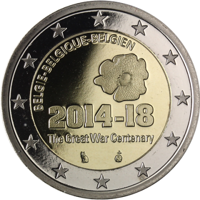 Belgique 2 Euro 2014 PP Première Guerre mondiale, sous étui avec certificat