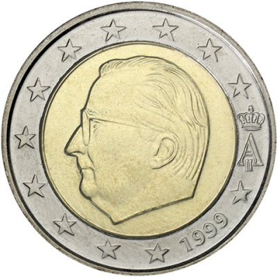 Pièce de monnaie belge de 2 euros de 1999, en circulation, à l'effigie du roi Albert II.
