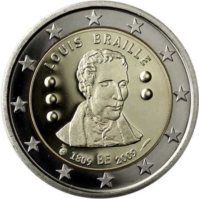 Belgique 2 Euro 2009 PP Braille Louis Braille