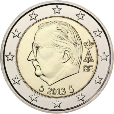 Belgique 2 euros 2013 – Pièce de circulation Roi Albert II avec marque d'atelier chat