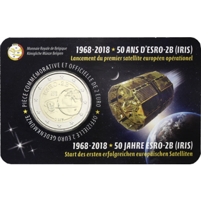 Belgique 2 Euros 2018 Carte de pièce Satellite de recherche ESRO-2B