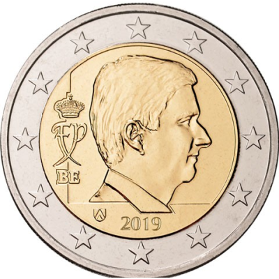 Belgique 2 euros 2019 - Pièce de monnaie en circulation à l'effigie du roi Philippe