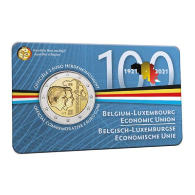 Belgique 2 euros 2021 CoinCard Union économique avec le Luxembourg