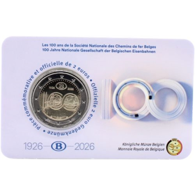 Belgique 2 Euros 2026 CoinCard - 100 ans des Chemins de fer belges SNCB