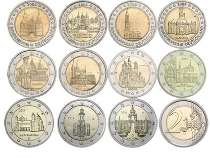 Allemagne 11 x 2 Euro 2006 - 2016 bfr. Série Monuments Länder Mzz. Histoire Élections