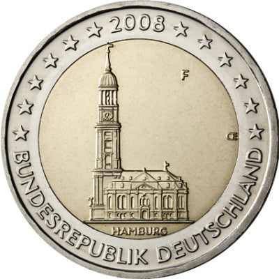 Allemagne 2 Euro 2008 Erreur d'impression Hambourg Michel F