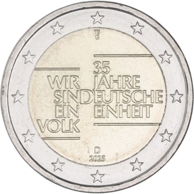 Allemagne 2 euros 2025 Unité allemande Marque d'atelier G