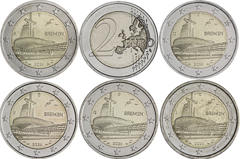 Allemagne 2 Euro 2026 Maison Climat Bremerhaven Ensemble complet A D F G J