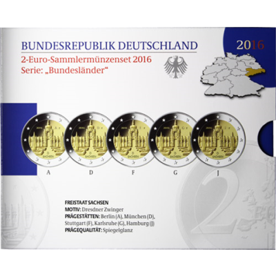Allemagne 5 x 2 Euro 2016 PP - Saxe - Dresde Zwinger dans le dossier