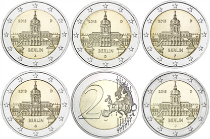 Allemagne 5 x 2 Euro 2018 - Château de Charlottenburg, Berlin - ADFGJ