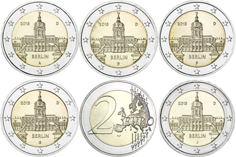 Allemagne 5 x 2 Euro 2018 - Château de Charlottenburg, Berlin - ADFGJ