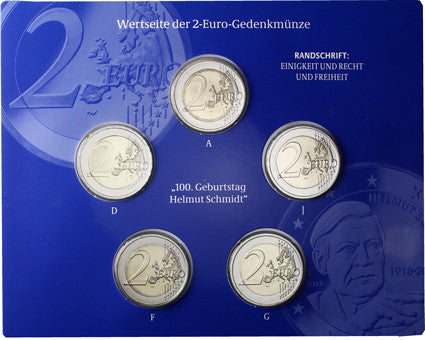 Allemagne 5 x 2 euros 2018 État neuf - Helmut Schmidt sous pochette