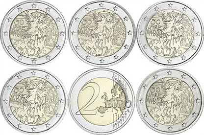 Allemagne 5 x 2 euros 2019 - 30 ans de la chute du mur de Berlin - Marques d'atelier ADFGJ