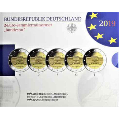 Allemagne 5 x 2 Euro 2019 Preuve – Conseil fédéral – ADFGJ dans le dossier