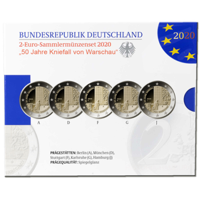 Allemagne 5 x 2 Euro 2020 PP Varsovie Pièces à genoux Mzz. A - J dans un étui
