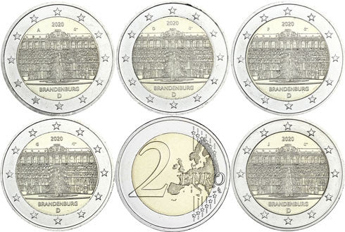 Allemagne 5 x 2 Euro 2020 - Palais de Sanssouci, Potsdam - ADFGJ