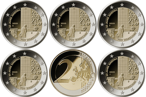 Allemagne 5 x 2 euros 2020, état neuf - Varsovie, sous pochette