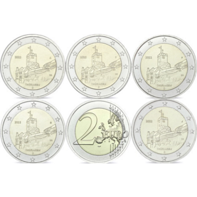 Allemagne 5 x 2 Euro 2022 – Wartburg Eisenach – Marque d'atelier ADFGJ