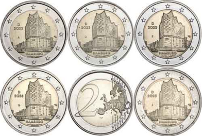 Allemagne 5 x 2 Euro 2023 Elbphilharmonie Hambourg - ADFGJ