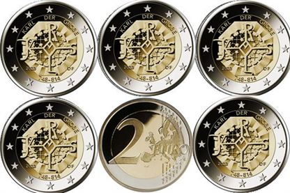 Allemagne 5 x 2 Euro 2023 Charlemagne PP Série complète Monnaies A – J