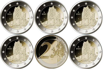 Allemagne 5 x 2 Euro 2023 PP Elbphilharmonie Hambourg dans la brochure